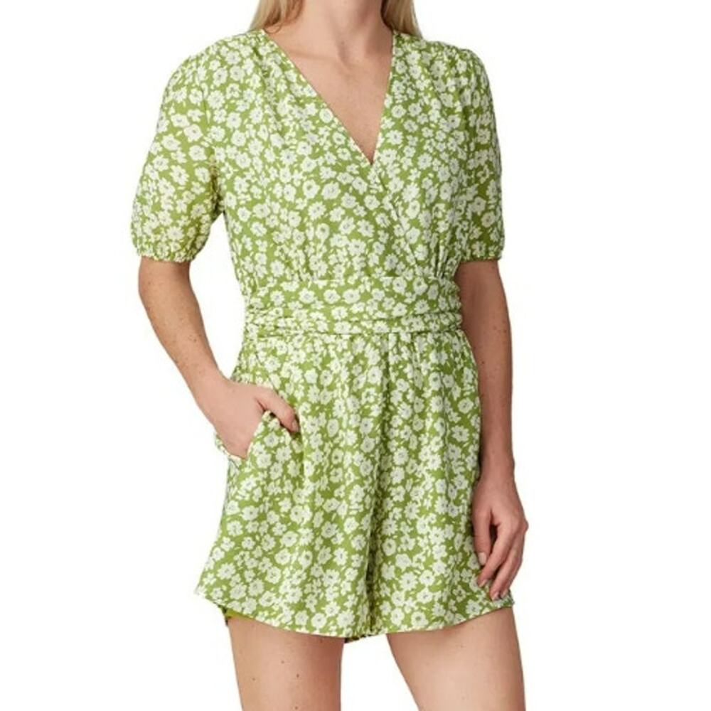 HEARTLOOM Emory Romper Short Floral Print Short Sleeve Green Womens Small